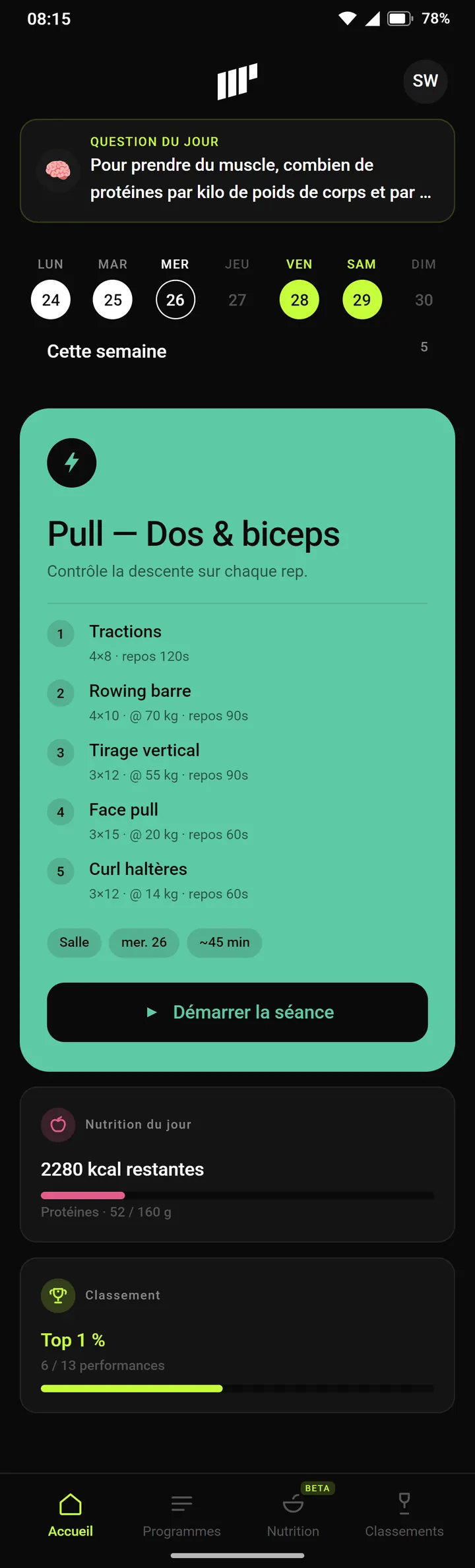 Écran d'accueil de MyProgram 4.1.0, 24 août 2026