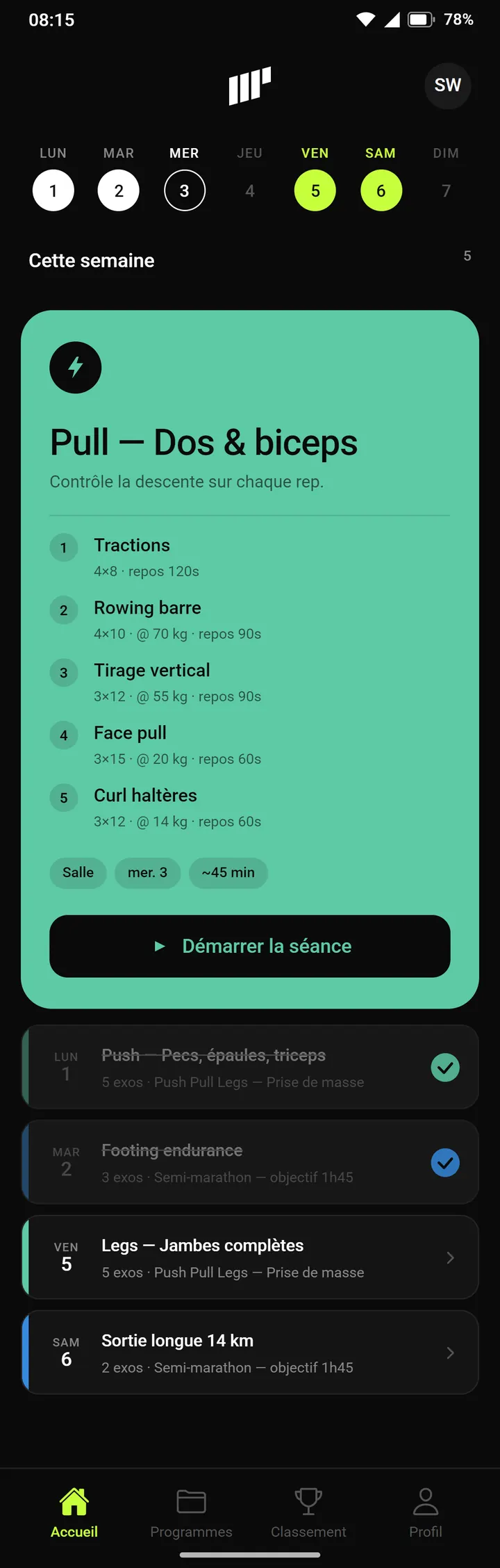 Écran d'accueil de MyProgram 3.6.8, 5 juin 2026