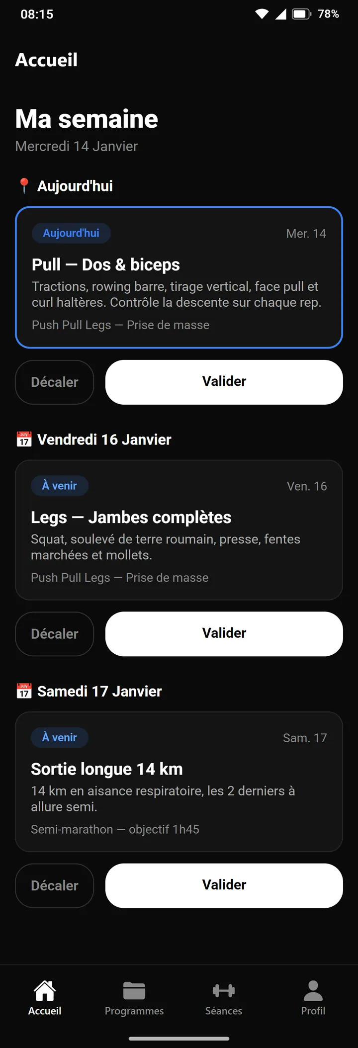 Écran d'accueil de MyProgram 1.0.0, 14 janvier 2026