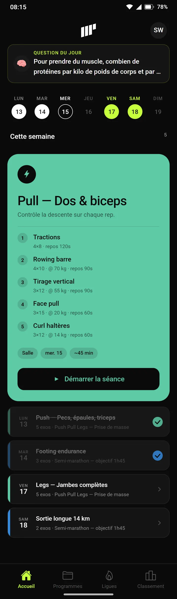Écran d'accueil de MyProgram 4.0.0, 15 juillet 2026