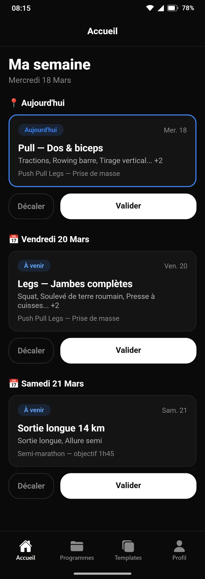 Écran d'accueil de MyProgram 1.2.0, 18 mars 2026